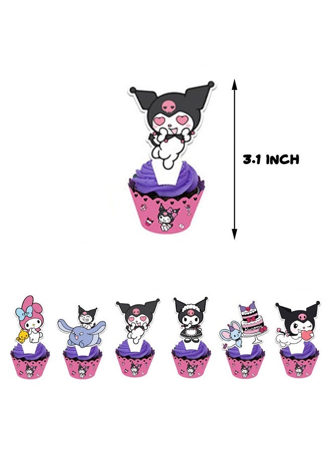 MANBO Cute birthday party supplies, cartoon party decoration set, including banner, cake decorating toppers, balloons, and cupcake decorating toppers, perfect for anime-themed parties for girls. - Image 3